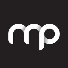 Initial lowercase letter mp, linked circle rounded logo with shadow gradient, white color on black background