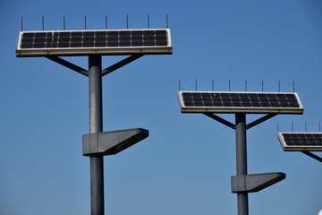 Scenery of the streetlight of the solar generation of the day when it was fine of the blue sky
