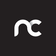 Initial lowercase letter nc, linked circle rounded logo with shadow gradient, white color on black background