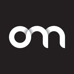 Initial lowercase letter om, linked circle rounded logo with shadow gradient, white color on black background