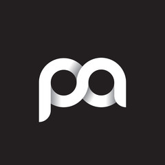 Initial lowercase letter pa, linked circle rounded logo with shadow gradient, white color on black background
