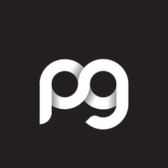 Initial lowercase letter pg, linked circle rounded logo with shadow gradient, white color on black background