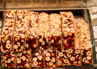 Traditional style Turkish delight sweets at the bazaar