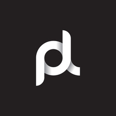 Initial lowercase letter pl, linked circle rounded logo with shadow gradient, white color on black background
