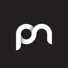 Initial lowercase letter pn, linked circle rounded logo with shadow gradient, white color on black background