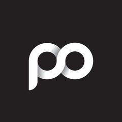 Initial lowercase letter po, linked circle rounded logo with shadow gradient, white color on black background