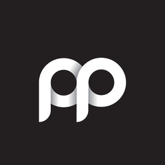 Initial lowercase letter pp, linked circle rounded logo with shadow gradient, white color on black background