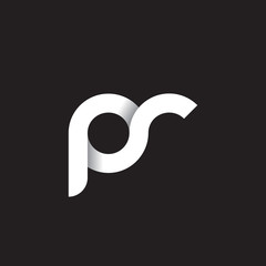 Initial lowercase letter pr, linked circle rounded logo with shadow gradient, white color on black background