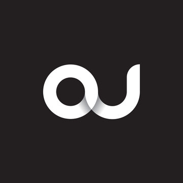 Initial lowercase letter ou, linked circle rounded logo with shadow gradient, white color on black background