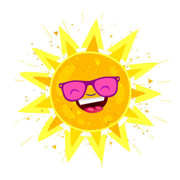 Large bright yellow sun in sunglasses