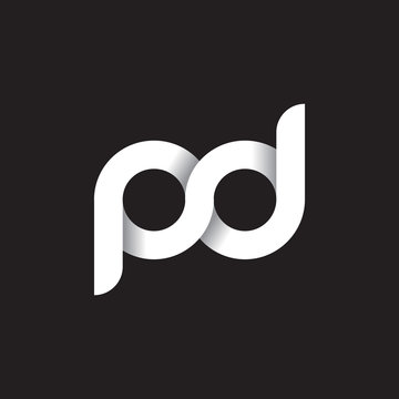 Initial lowercase letter pd, linked circle rounded logo with shadow gradient, white color on black background