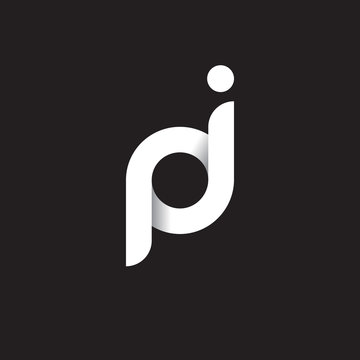 Initial lowercase letter pj, linked circle rounded logo with shadow gradient, white color on black background