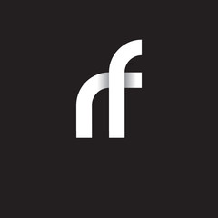 Initial lowercase letter rf, linked circle rounded logo with shadow gradient, white color on black background