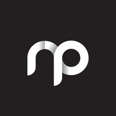 Initial lowercase letter rp, linked circle rounded logo with shadow gradient, white color on black background