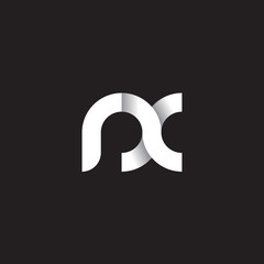 Initial lowercase letter rx, linked circle rounded logo with shadow gradient, white color on black background