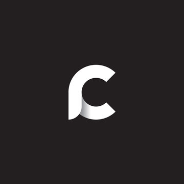 Initial lowercase letter rc, cr, linked circle rounded logo with shadow gradient, white color on black background