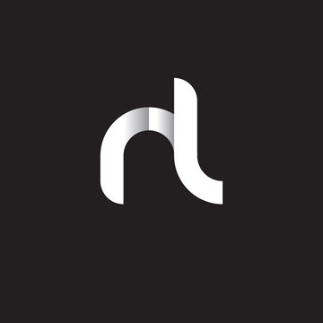 Initial lowercase letter rl, linked circle rounded logo with shadow gradient, white color on black background