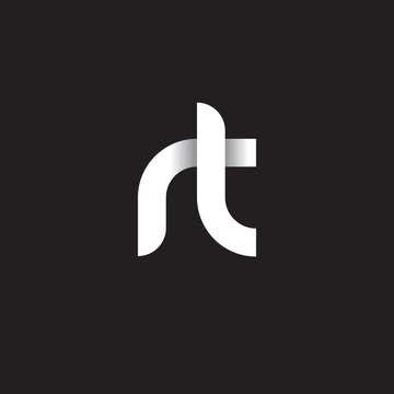 Initial lowercase letter rt, linked circle rounded logo with shadow gradient, white color on black background