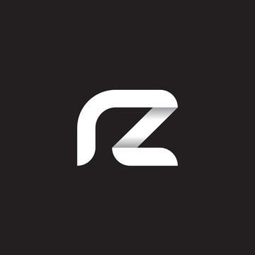 Initial lowercase letter rz, linked circle rounded logo with shadow gradient, white color on black background