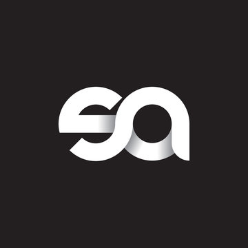 Initial lowercase letter sa, linked circle rounded logo with shadow gradient, white color on black background