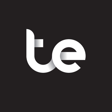 Initial lowercase letter te, linked circle rounded logo with shadow gradient, white color on black background