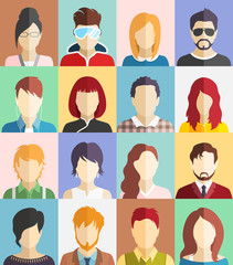 Set of People Faces Avatars Flat Icons
