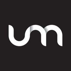 Initial lowercase letter um, linked circle rounded logo with shadow gradient, white color on black background

