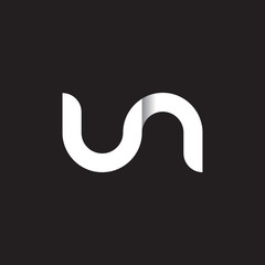 Initial lowercase letter un, linked circle rounded logo with shadow gradient, white color on black background

