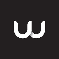 Initial lowercase letter uu, w, linked circle rounded logo with shadow gradient, white color on black background
