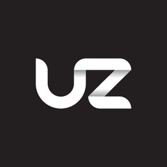 Initial lowercase letter uz, linked circle rounded logo with shadow gradient, white color on black background