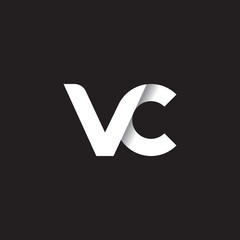 Initial lowercase letter vc, linked circle rounded logo with shadow gradient, white color on black background