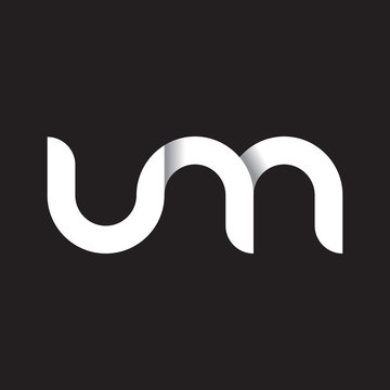 Initial lowercase letter um, linked circle rounded logo with shadow gradient, white color on black background

