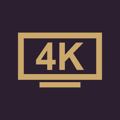 4K TV icon. Television and display, televisor symbol. Flat design. Stock - Vector illustration