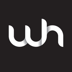 Initial lowercase letter wh, linked circle rounded logo with shadow gradient, white color on black background