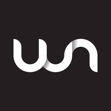 Initial lowercase letter wn, linked circle rounded logo with shadow gradient, white color on black background