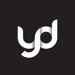 Initial lowercase letter yd, linked circle rounded logo with shadow gradient, white color on black background