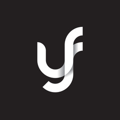Initial lowercase letter yf, linked circle rounded logo with shadow gradient, white color on black background