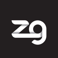 Initial lowercase letter zg, linked circle rounded logo with shadow gradient, white color on black background