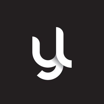 Initial lowercase letter yl, linked circle rounded logo with shadow gradient, white color on black background