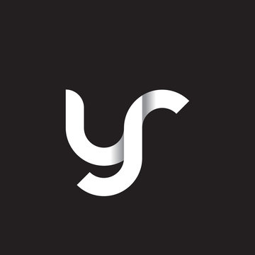 Initial lowercase letter yr, linked circle rounded logo with shadow gradient, white color on black background