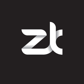 Initial lowercase letter zk, linked circle rounded logo with shadow gradient, white color on black background