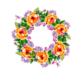 Watercolor flower roses wreath