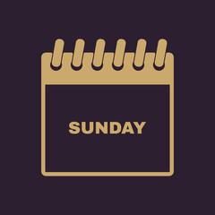 Sunday icon. Sun and calendar, data symbol. Flat design. Stock - Vector illustration