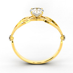 3D Gold diamond Ring isolated on white background.