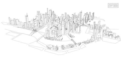 Fototapeta na wymiar Cityscape Sketch, Vector Sketch. Architecture - Illustration