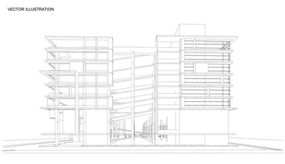 Perspective 3d Wireframe of building