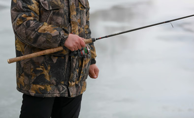 Winter fishing on open water in the Volga delta.