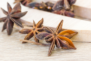 Close up Star anise seed on wood