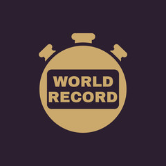 Stopwatch with the word world record icon. symbol. Flat design. Stock - Vector illustration