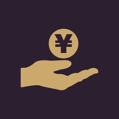 Yen in hand icon. Wealth, money, investments, savings symbol. Flat design. Stock - Vector illustration